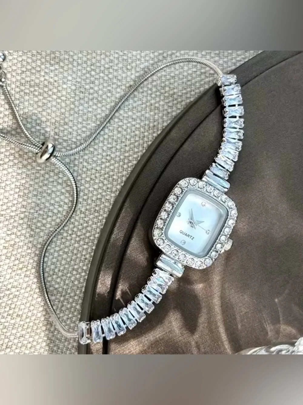 Macy's Silver Crystal Bracelet Quartz Watch